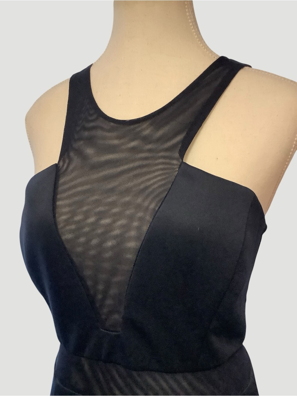 Le Château Navy Blue Mesh Insert Maxi Dress Size M - Picture 4 of 13
